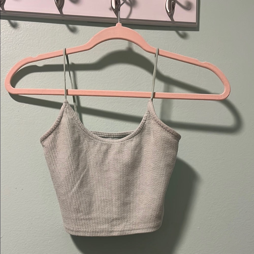 Ribbed Knit Crop Top - Light Gray